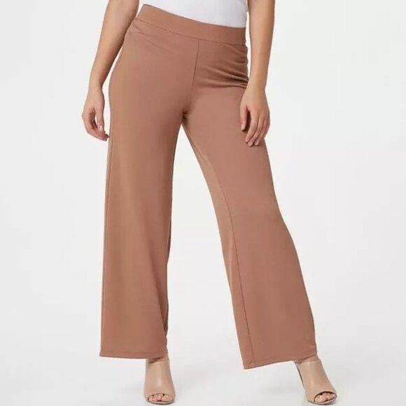 Isaac Mizrahi Live Tall Pebble Knit Wide Leg Pants Womens Small Brown Sugar NEW - Picture 1 of 7